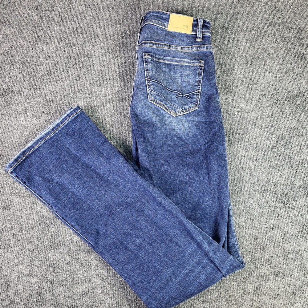 BKE Parker High Rise Tailored Bootcut Jeans Blue Distressed 27 x 33.5 Womens